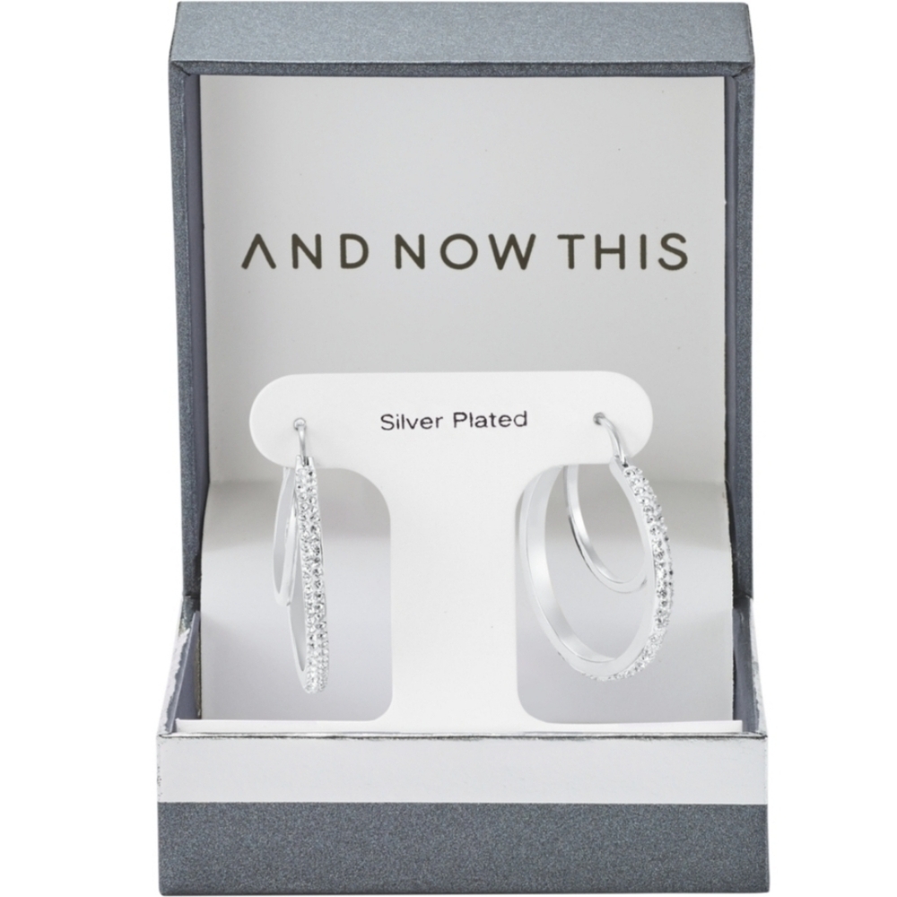 And Now This Clear Crystal Double Hoop Earring NIB